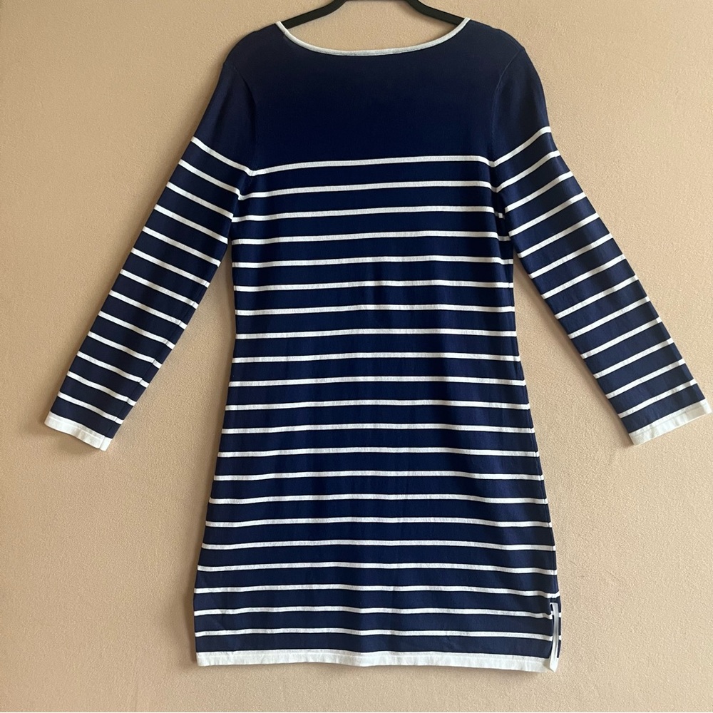 Sail to Sable NEW Navy White Striped Shift Dress Long Sleeve Nautical Coastal M - Picture 6 of 12